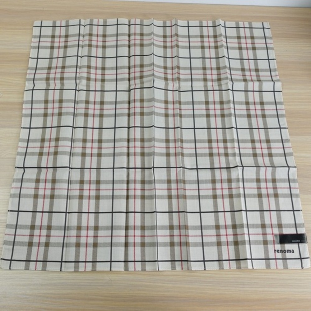 Renoma Paris Handkerchief‎ Mens Pocket Square Scarf White Plaid Cotton 18.5 NEW